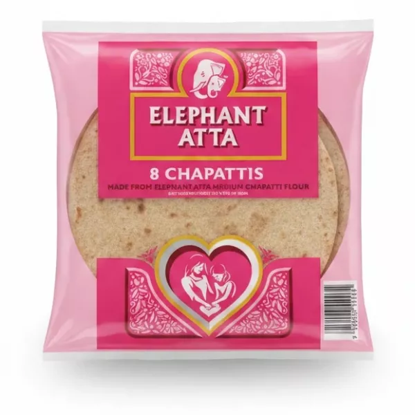 Pack of Elephant Atta 8 medium chapattis in pink packaging