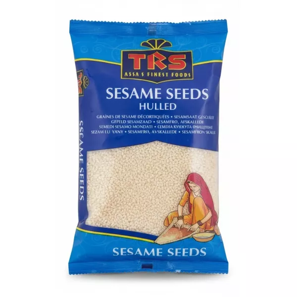 TRS Hulled Sesame Seeds blue packaging front with seeds visible