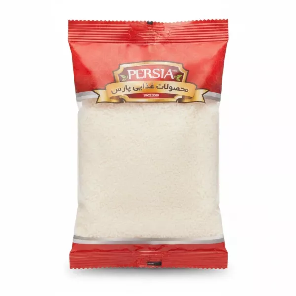 Front view of Persia Coconut Powder 125g pack filled with finely grated white coconut