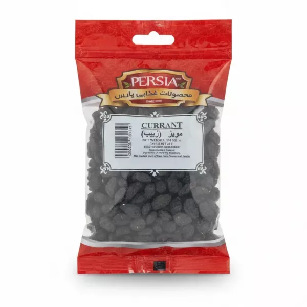 Package of dried currants from Persia Food brand with red and transparent pack