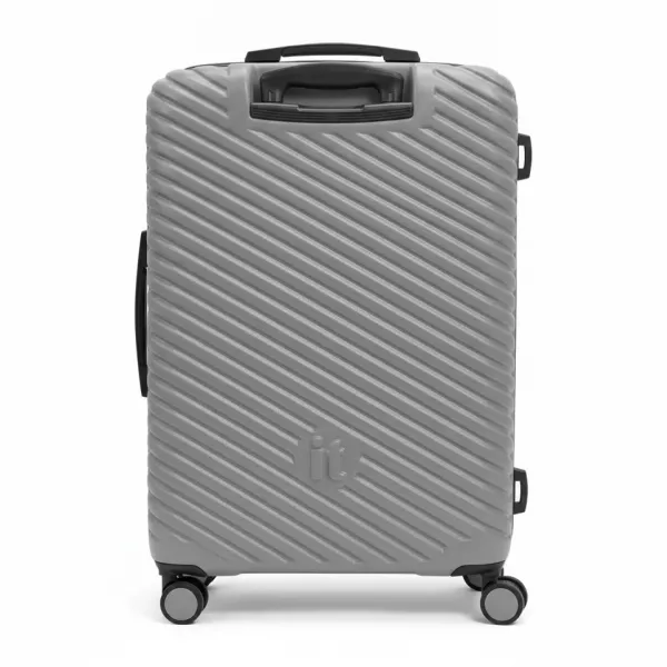 Grey IT Mega Strong hard shell suitcase back view with handle
