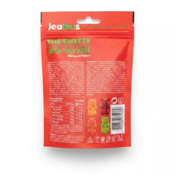 Back of Jealous Grizzly Bears packet showing ingredients and nutritional information