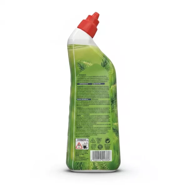 Harpic Active Fresh Mountain Pine toilet cleaning gel bottle back with ingredients and instructions