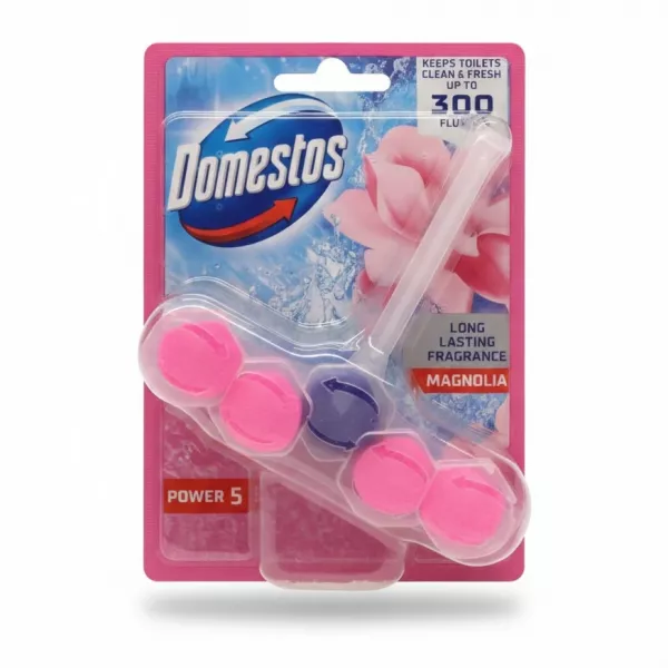 Domestos Power 5 Magnolia Toilet Block packaging front view