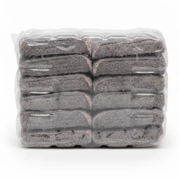 Back view of Brillo soap pads stacked inside plastic wrap