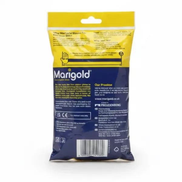 Marigold gloves packaging back with product information