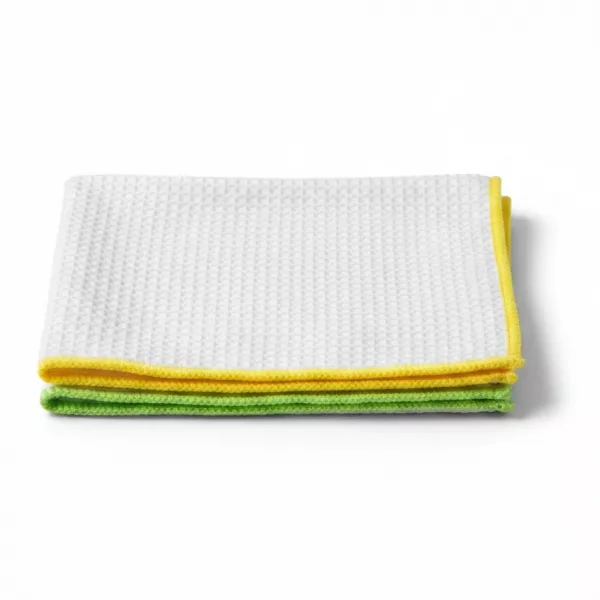 Minky Microfibre Kitchen Cloths pack showing two cloths with yellow and green edging