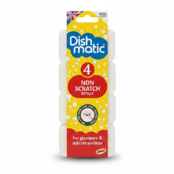 Dishmatic non scratch white refills pack with four sponges