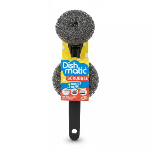 Dishmatic Scrubbee heavy duty scrubber with knitted steel mesh and black handle