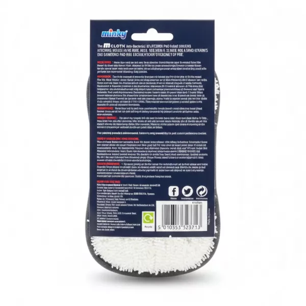 Back view of Minky kitchen pad packaging with product care and composition details