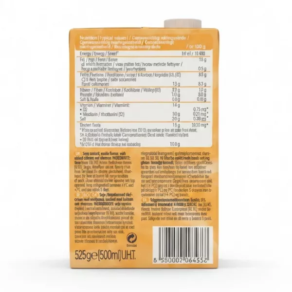 Nutrition information and ingredients list on Alpro Custard carton
