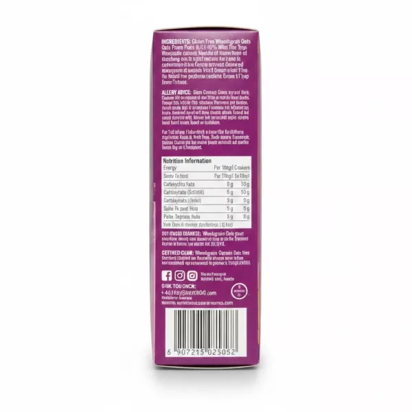 Nairn's Wholegrain Crackers box back showing ingredients and nutritional info