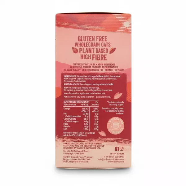 Nairn's Original Gluten Free Oatcakes box back with ingredients and nutritional info