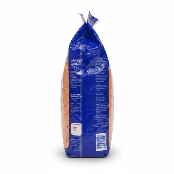Indus Red Split Lentils 1.75kg bag side packaging with nutrition and storage info