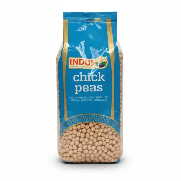Pack of Indus chick peas in blue and gold resealable bag