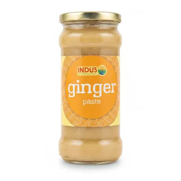 Jar of Indus brand ginger paste with orange label