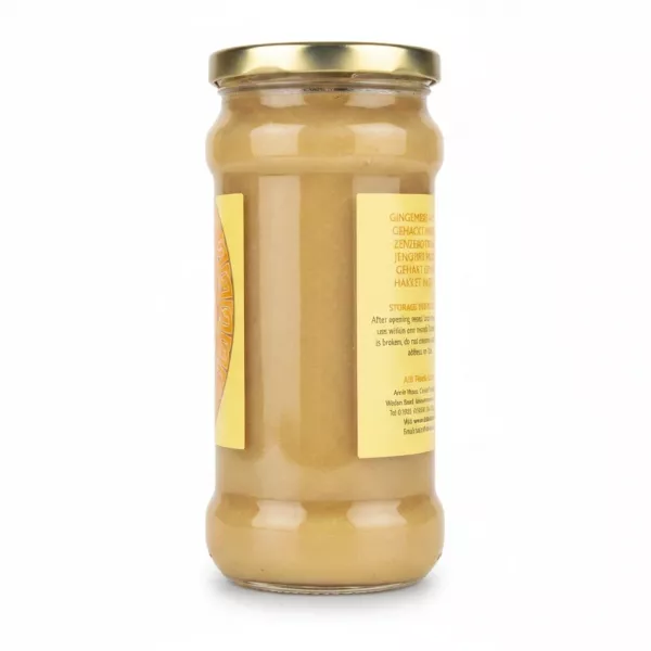 Back label of Indus ginger paste jar showing storage instructions