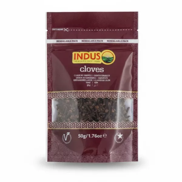 Indus brand whole cloves in resealable pack front