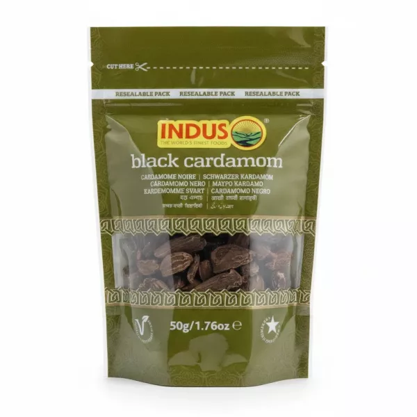 Indus black cardamom resealable pack front