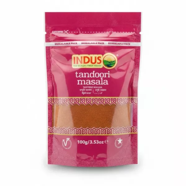 Indus brand Tandoori Masala spice blend in a 100g resealable packet