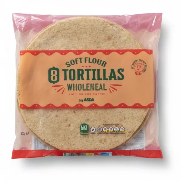 Pack of ASDA soft flour wholemeal tortillas