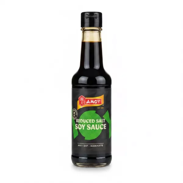 Bottle of Amoy Reduced Salt Soy Sauce front label
