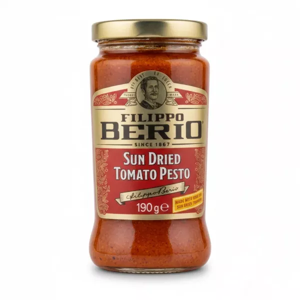 Filippo Berio Sun Dried Tomato Pesto jar front view
