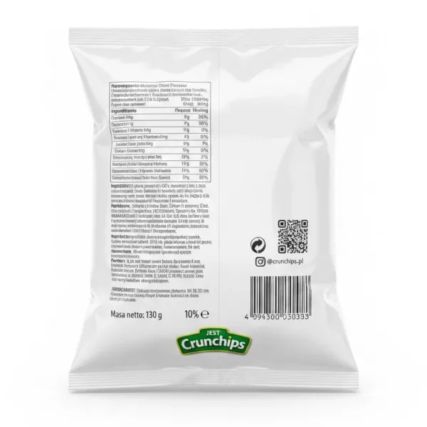 Back of Lorenz Crunchips Green Onion Flavour packet showing nutrition and barcode