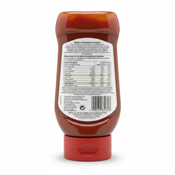 Pudliszki Mild Tomato Ketchup back label showing ingredients and nutritional information