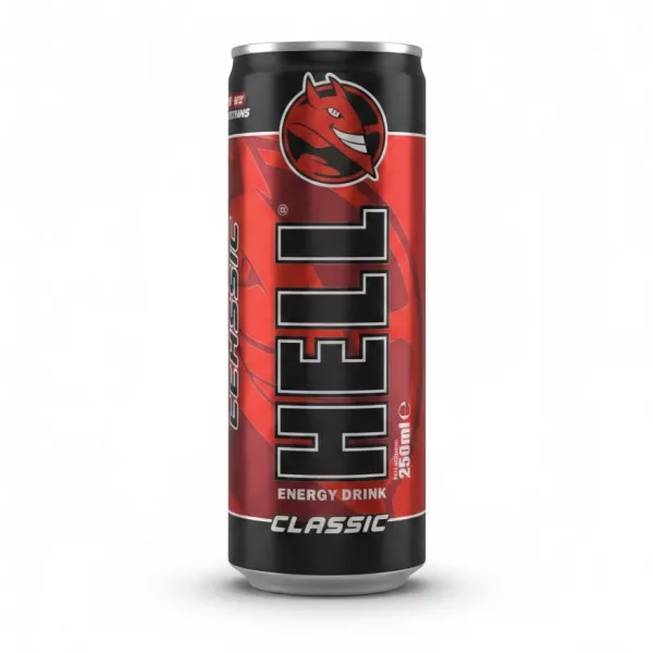 Hell Classic Energy Drink 250ml can side view showing logo