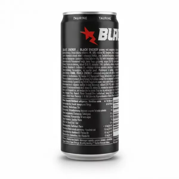 Black Energy energy drink side view with nutrition information