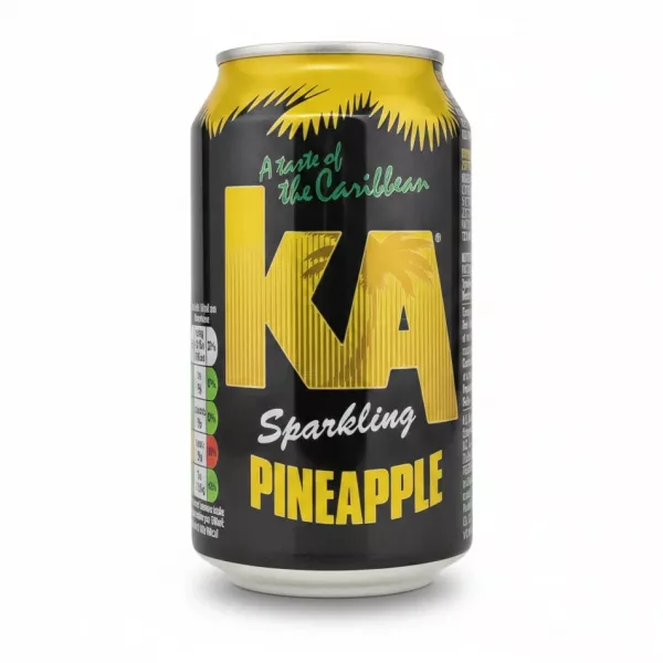 Can of KA Sparkling Pineapple soft drink held in hand