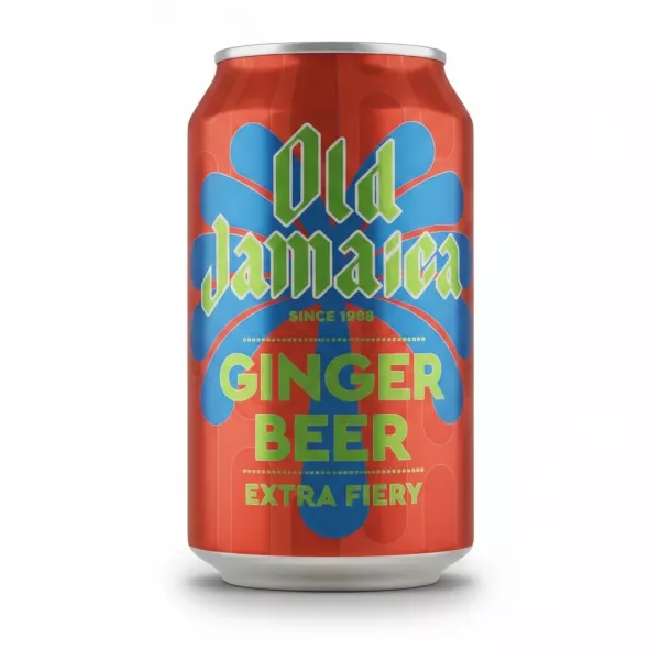 Old Jamaica extra fiery ginger beer in a red and blue 330ml can