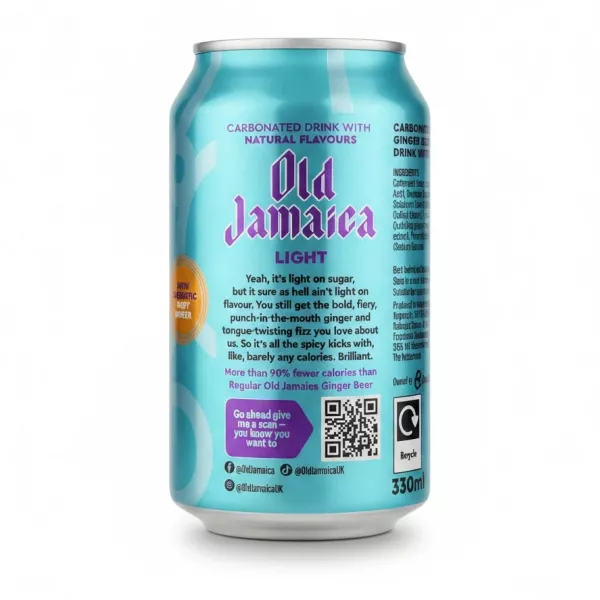 Back of Old Jamaica Ginger Beer Light can with product description