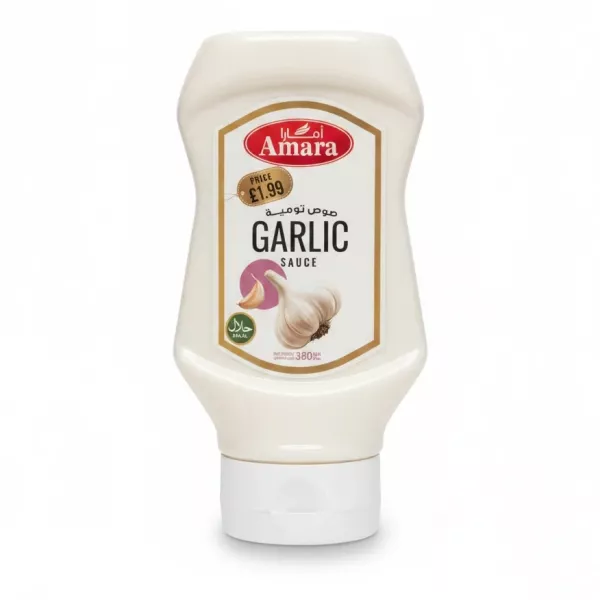 Bottle of Amara Garlic Sauce front label
