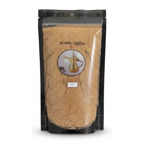 200g pack of premium plain Arabic coffee powder in resealable pouch