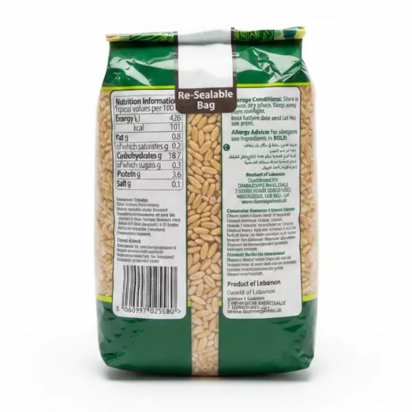 Sofra peeled wheat package back with nutritional info