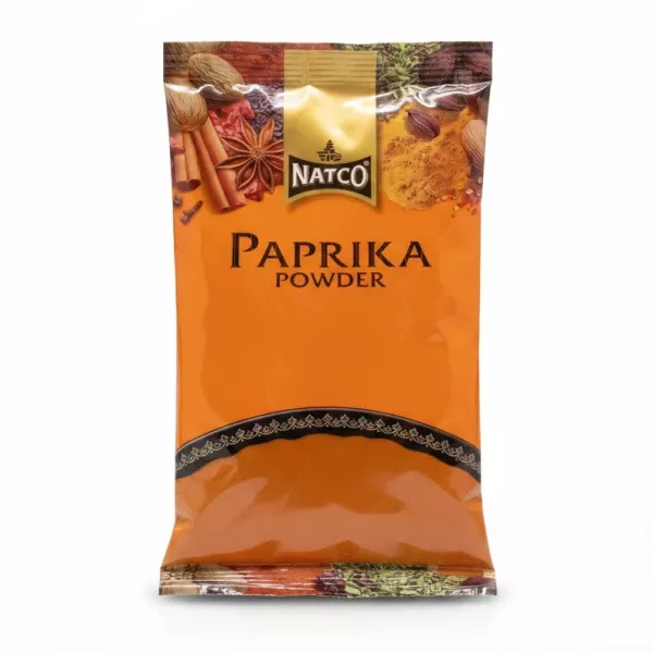 Front packaging of Natco Paprika Powder showing vibrant orange bag with spice imagery