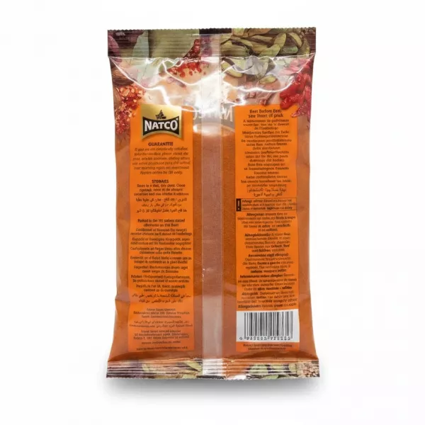Back packaging of Natco Paprika Powder with product details and storage instructions