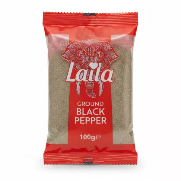 Laila brand ground black pepper in red packaging, 100g