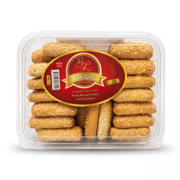 Enhanced Bon Lait Palm Bread Sticks with Sesame 350g pack front view