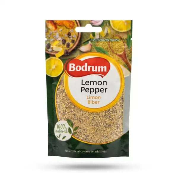 Enhanced Front of Bodrum Lemon Pepper 100g pack with natural ingredients label