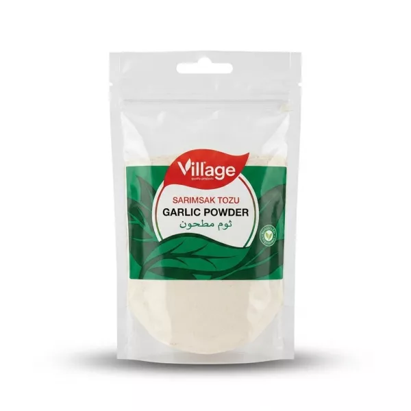 Enhanced Front view of Village Garlic Powder 100g pouch in hand