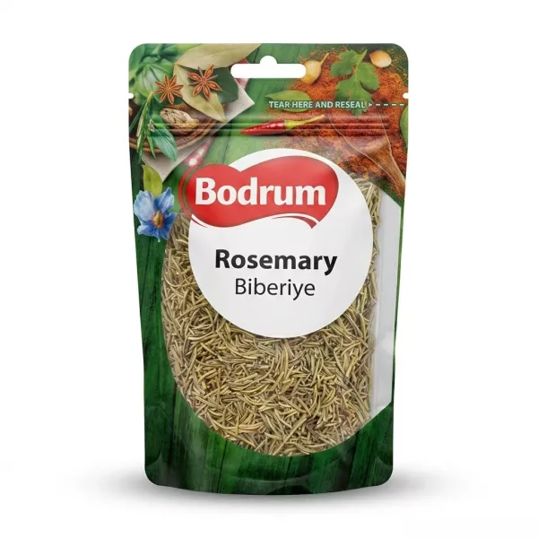 Enhanced Front of Bodrum Rosemary Biberiye 50g resealable herb pouch