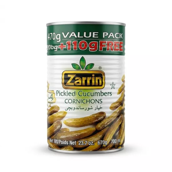 Enhanced Zarrin Pickled Cucumbers Cornichons Value Pack 670g front view