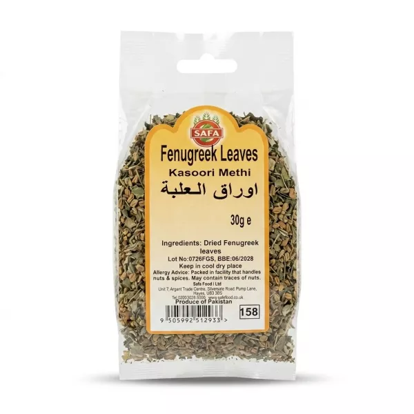 Enhanced Packet of Safa Fenugreek Leaves Kasoori Methi 30g in hand