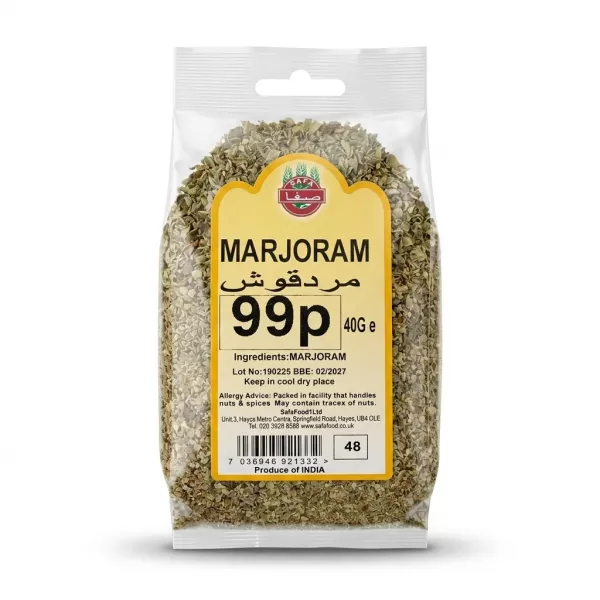 Enhanced Packet of Safa dried marjoram herb 40g, hand-held in shop