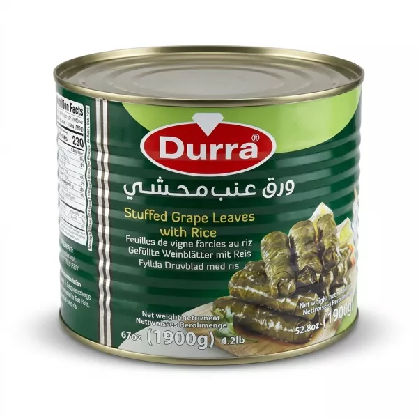 Enhanced Front view of Durra Stuffed Grape Leaves with Rice 1900g tin
