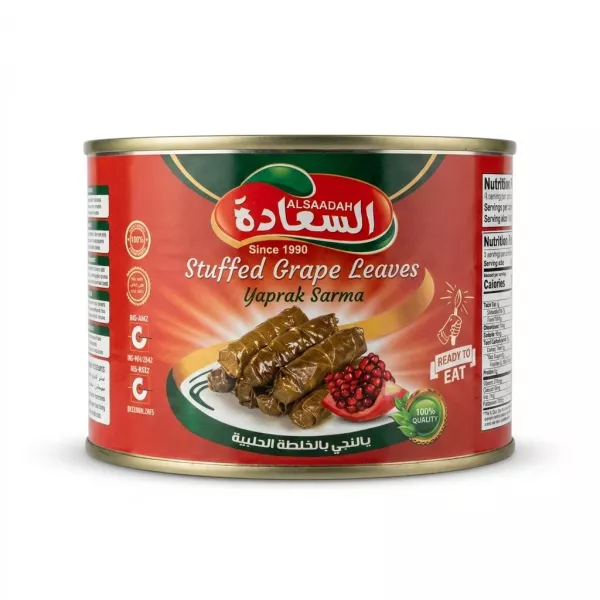 Enhanced Alsaadah Stuffed Grape Leaves 400g can front packaging