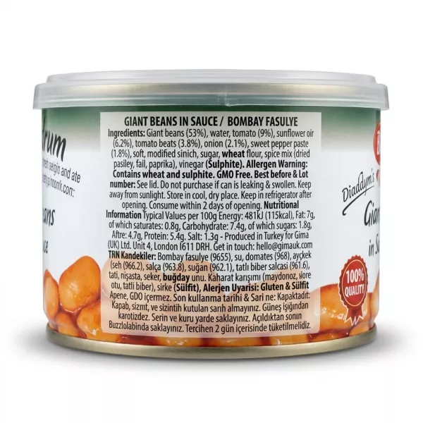 Enhanced Ingredients and nutritional info of Bodrum Giant Beans in Sauce